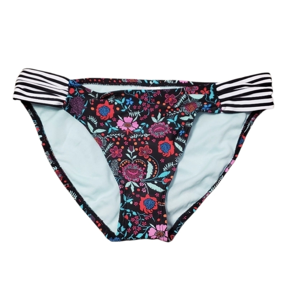 NWOT Xhilaration Women's Floral Stripes Bikini Swim Bottom S